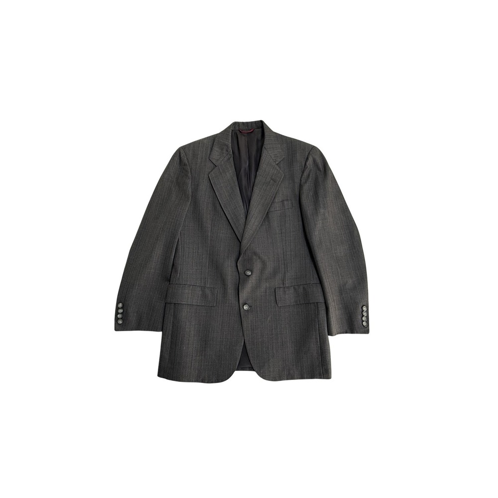 Vintage Hart Schaffner Marx Blazer Mens 48 Gray Wool Herringbone Suit Jacket 80s
